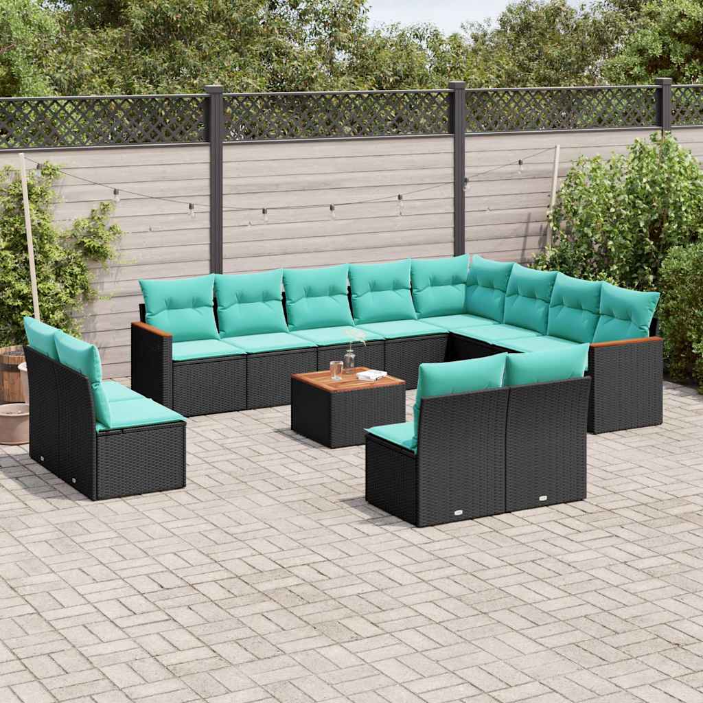 13-delt havesofasæt med hynder sort polyrattan