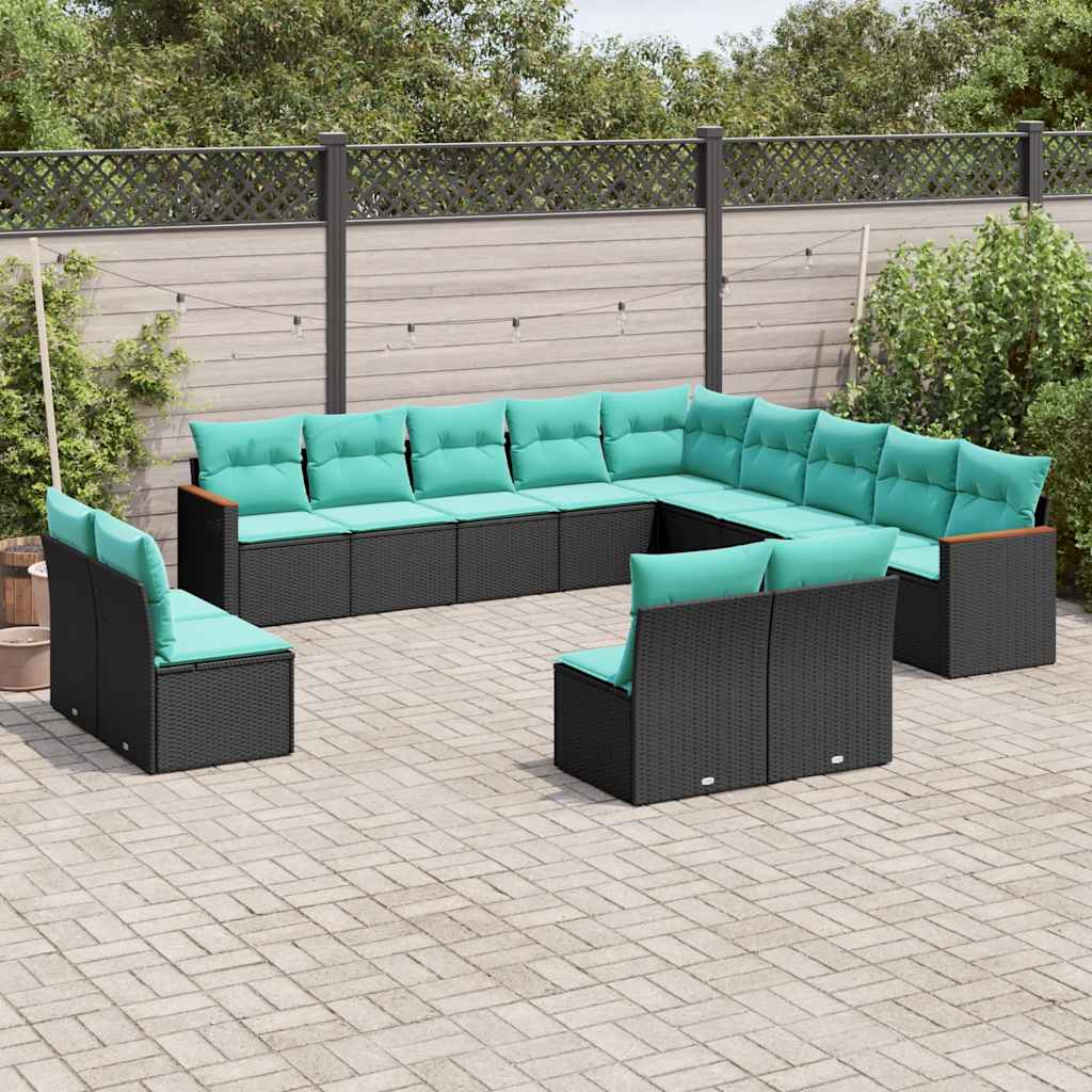13-delt havesofasæt med hynder sort polyrattan