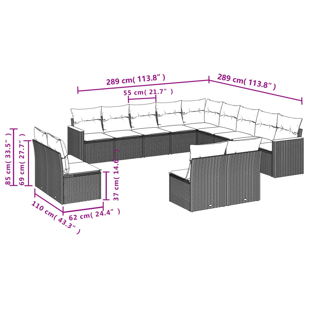 sofasæt til haven 13 dele med hynder polyrattan beige