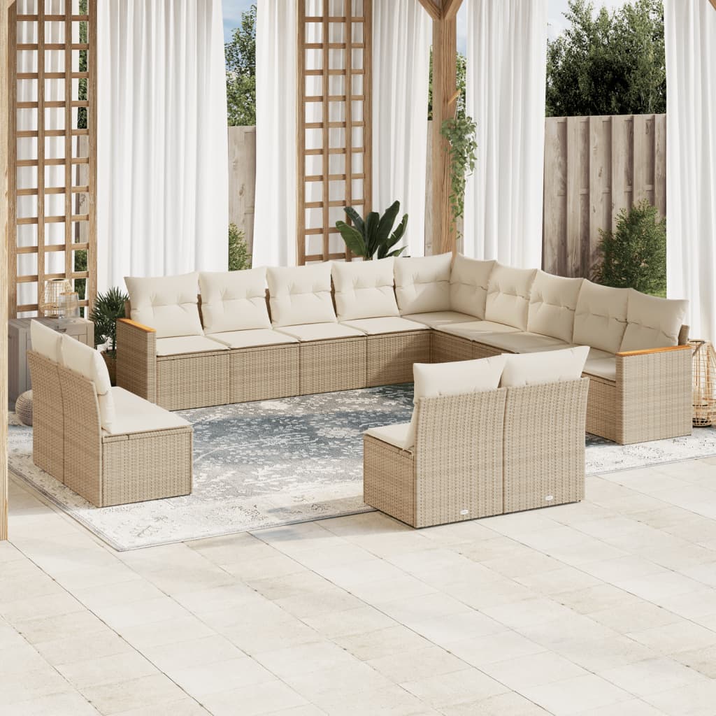 sofasæt til haven 13 dele med hynder polyrattan beige