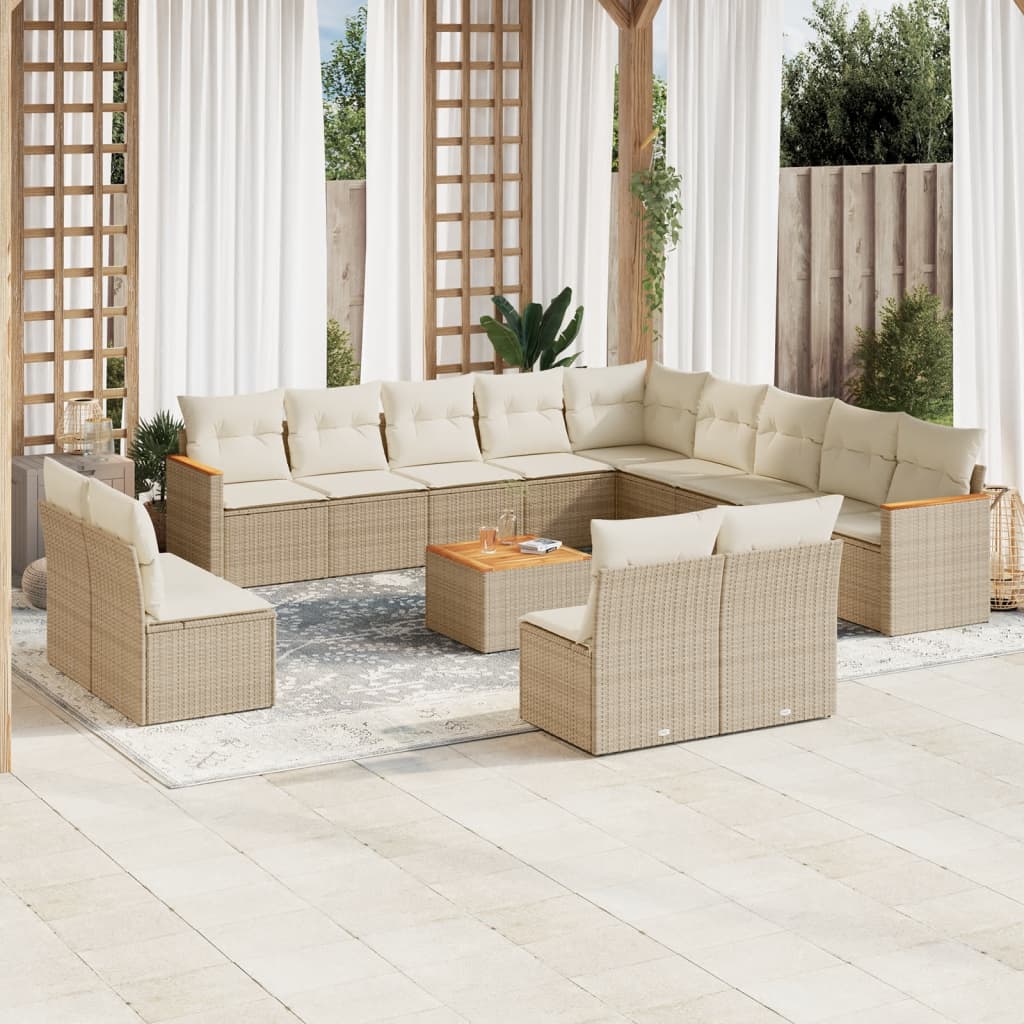 sofasæt til haven 14 dele med hynder polyrattan beige