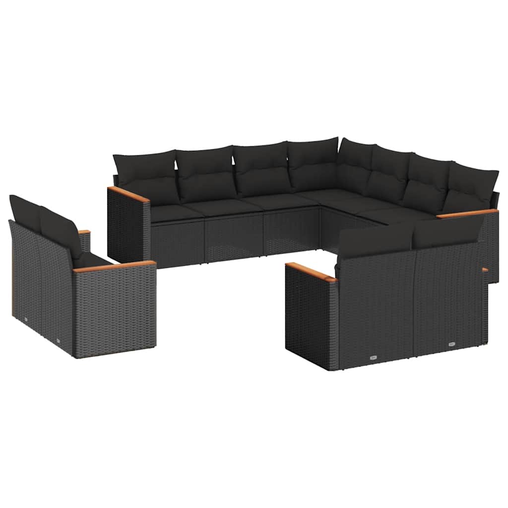 sofasæt til haven 11 dele med hynder polyrattan sort