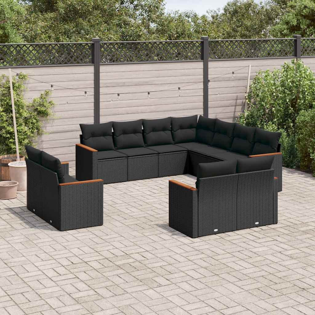 sofasæt til haven 11 dele med hynder polyrattan sort