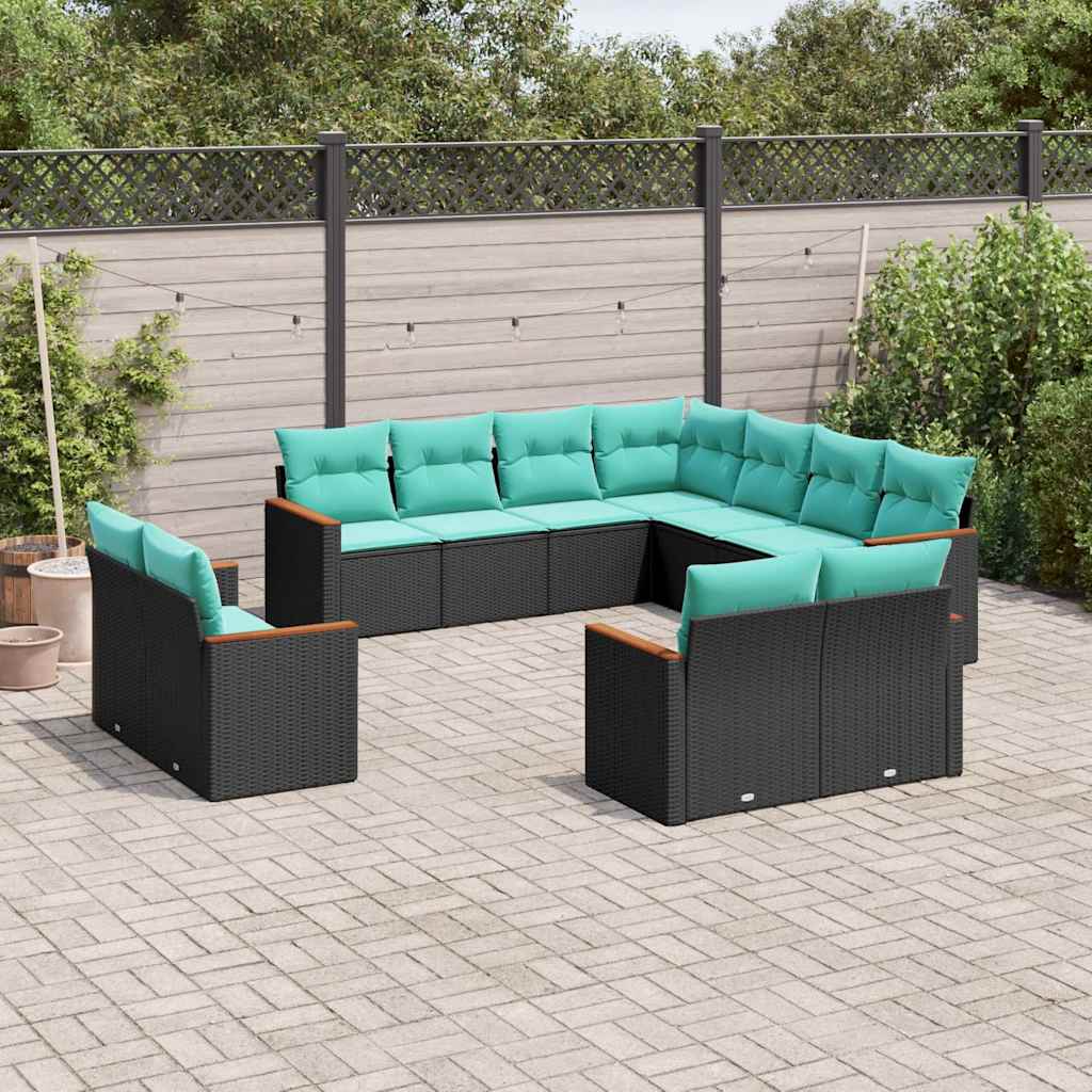 11-delt havesofasæt med hynder sort polyrattan