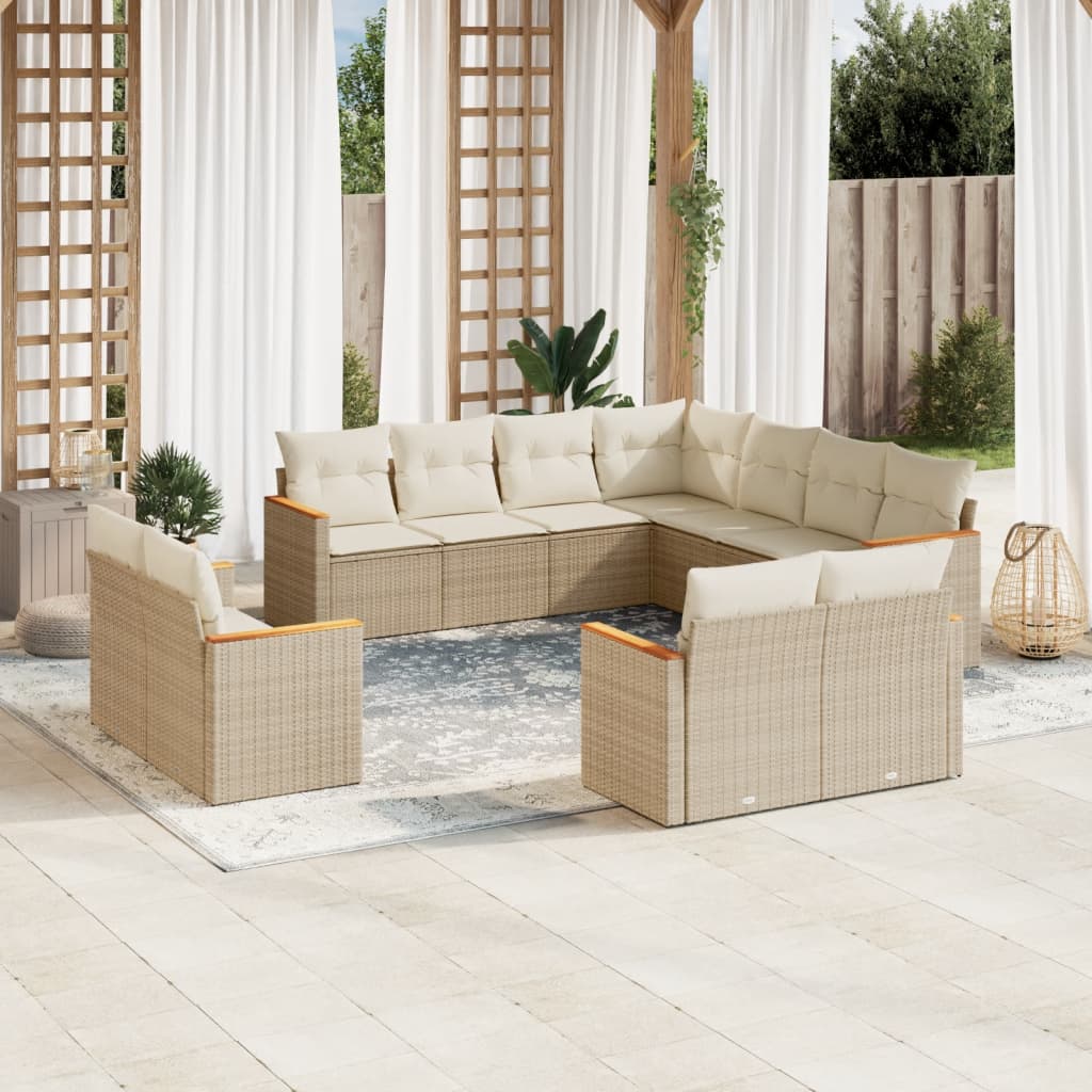 sofasæt til haven 11 dele med hynder polyrattan beige