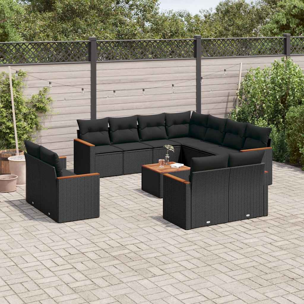 sofasæt til haven 12 dele med hynder polyrattan sort