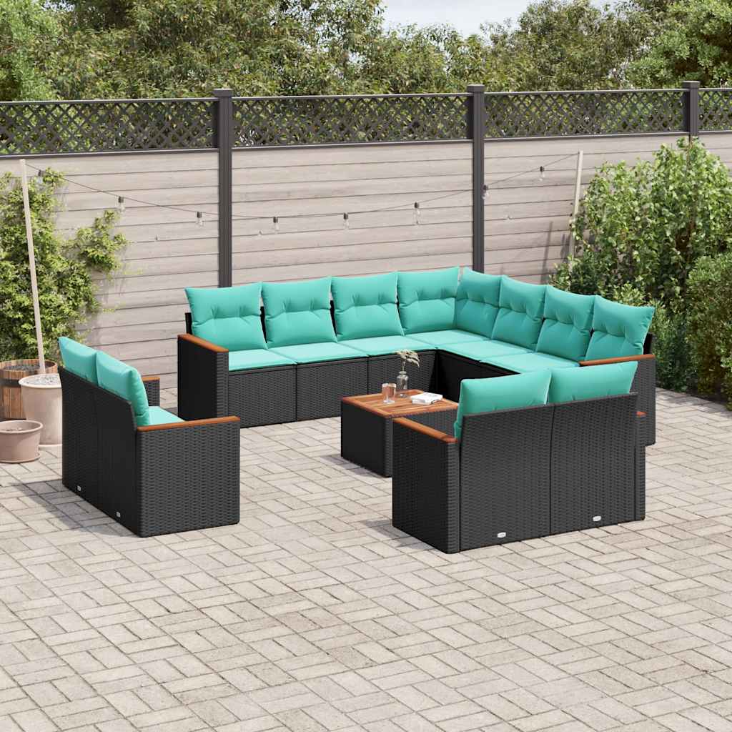 12-delt havesofasæt med hynder sort polyrattan