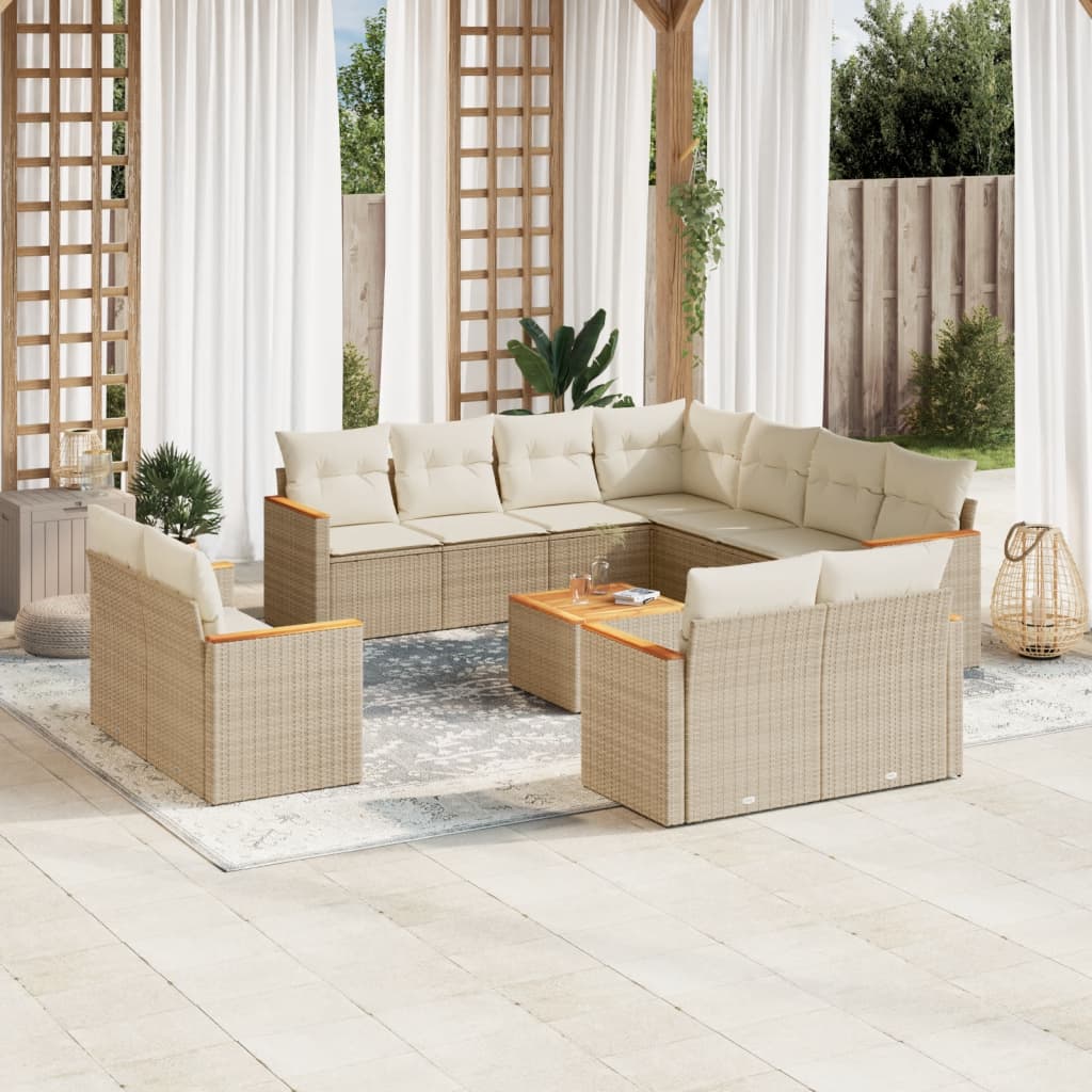 sofasæt til haven 12 dele med hynder polyrattan beige