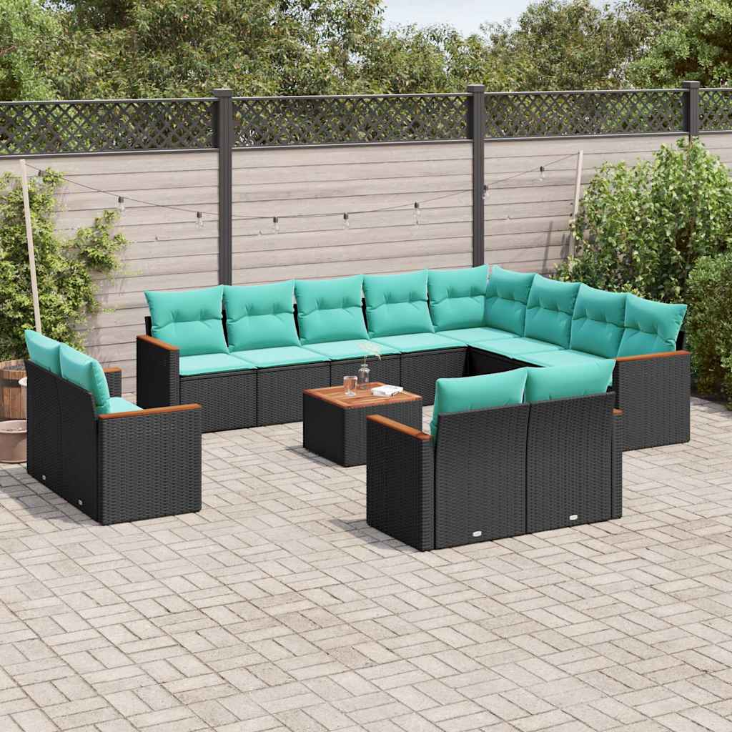 13-delt havesofasæt med hynder sort polyrattan