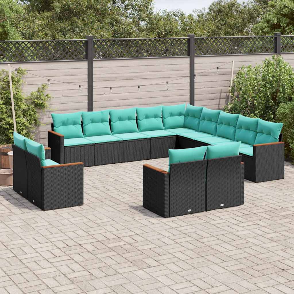 13-delt havesofasæt med hynder sort polyrattan
