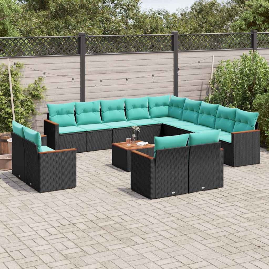 14-delt havesofasæt med hynder sort polyrattan