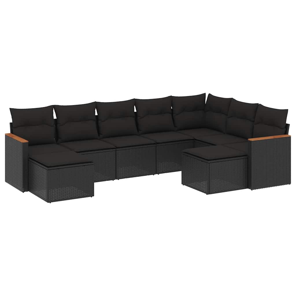 sofasæt til haven 9 dele med hynder polyrattan sort