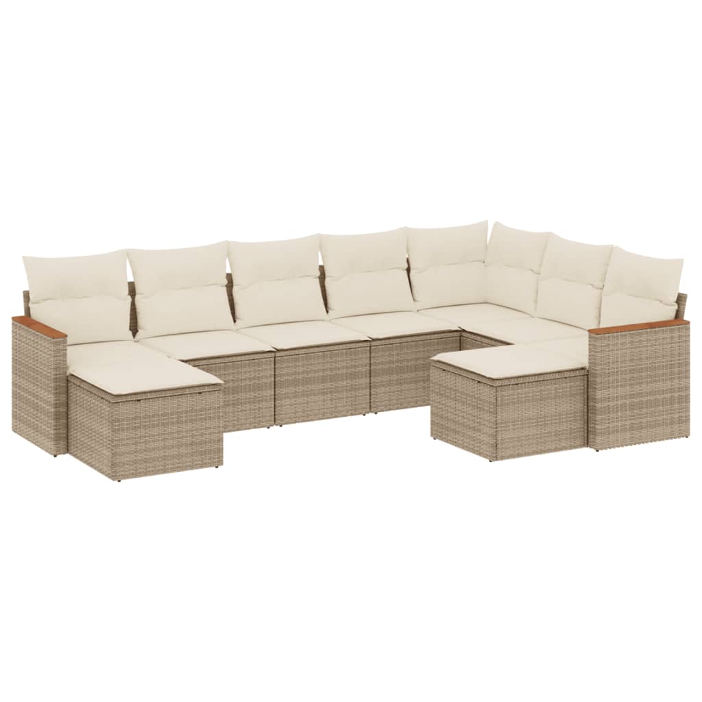 sofasæt til haven 9 dele med hynder polyrattan beige