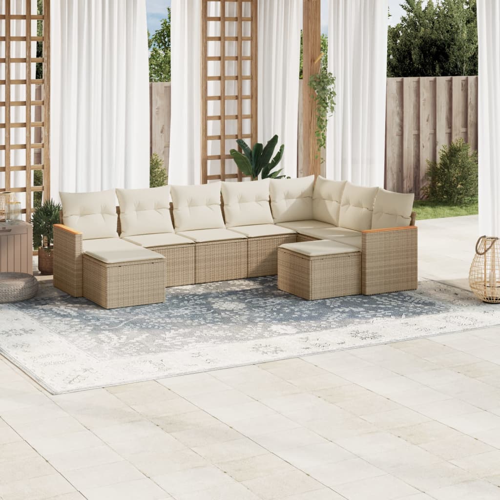 sofasæt til haven 9 dele med hynder polyrattan beige
