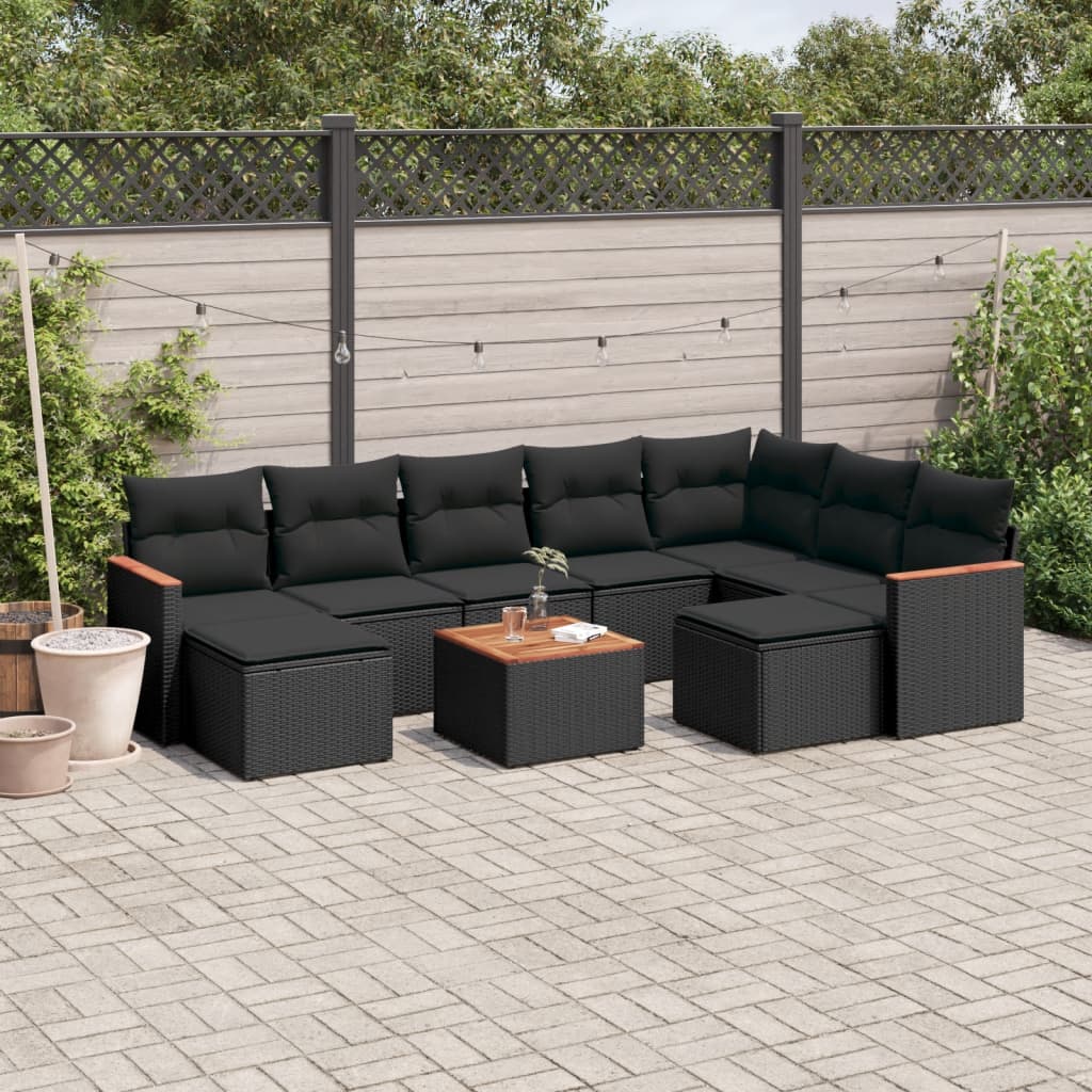 sofasæt til haven 10 dele med hynder polyrattan sort