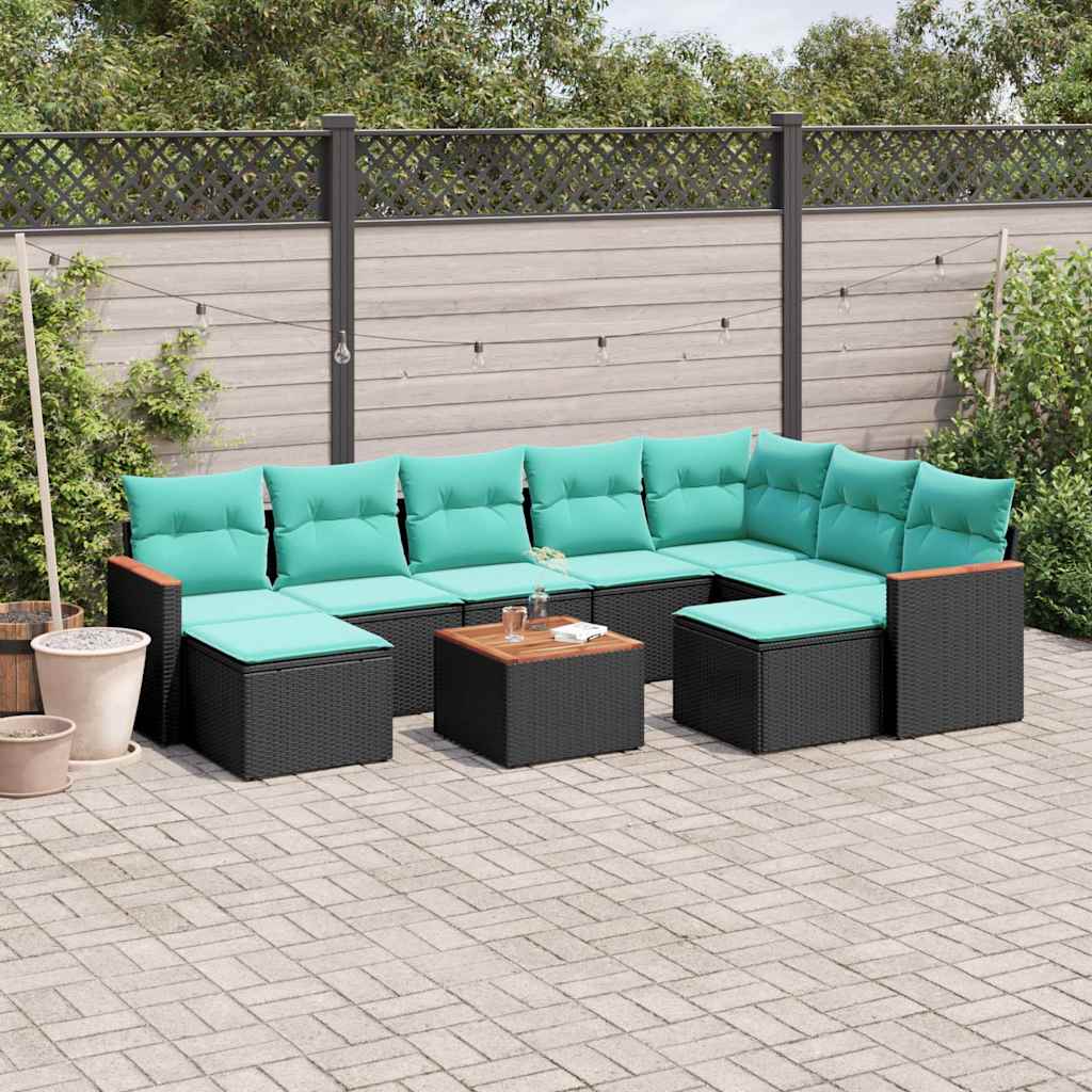 havesofasæt med 10 hynder sort polyrattan
