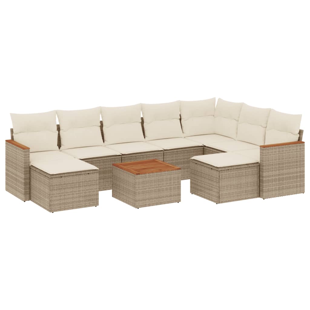 sofasæt til haven 10 dele med hynder polyrattan beige