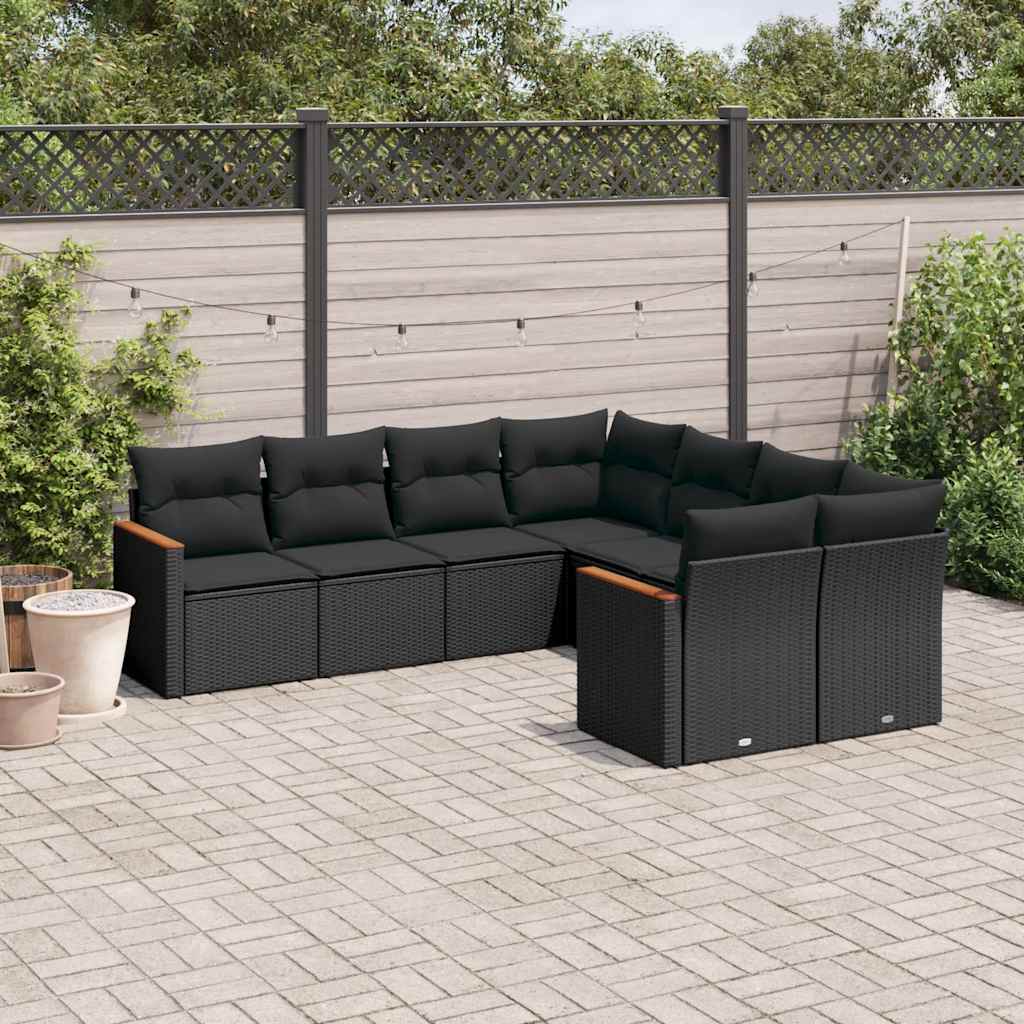 sofasæt til haven 8 dele med hynder polyrattan sort