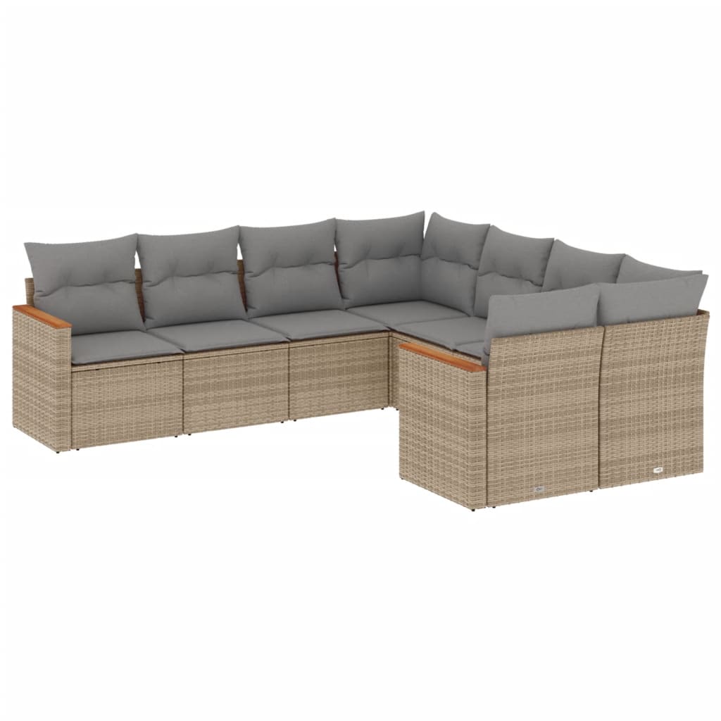 havesofasæt 8 dele med hynder polyrattan beige