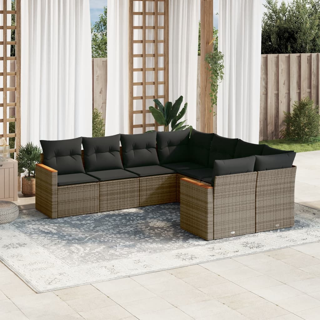 sofasæt til haven 8 dele med hynder polyrattan grå