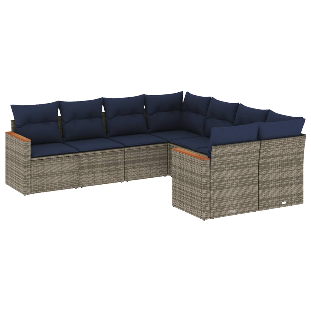 havesofasæt med 8 hynder grå polyrattan
