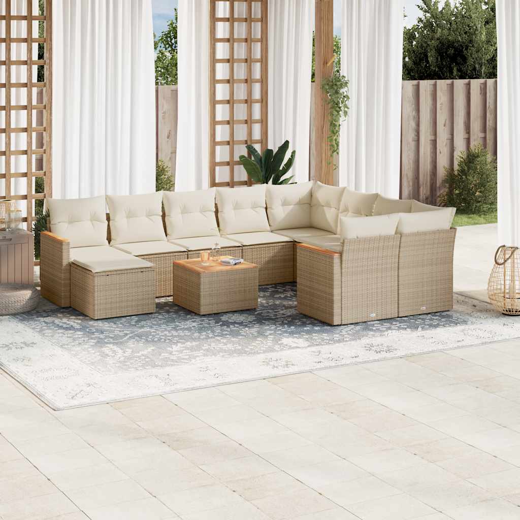 sofasæt til haven 11 dele med hynder polyrattan beige