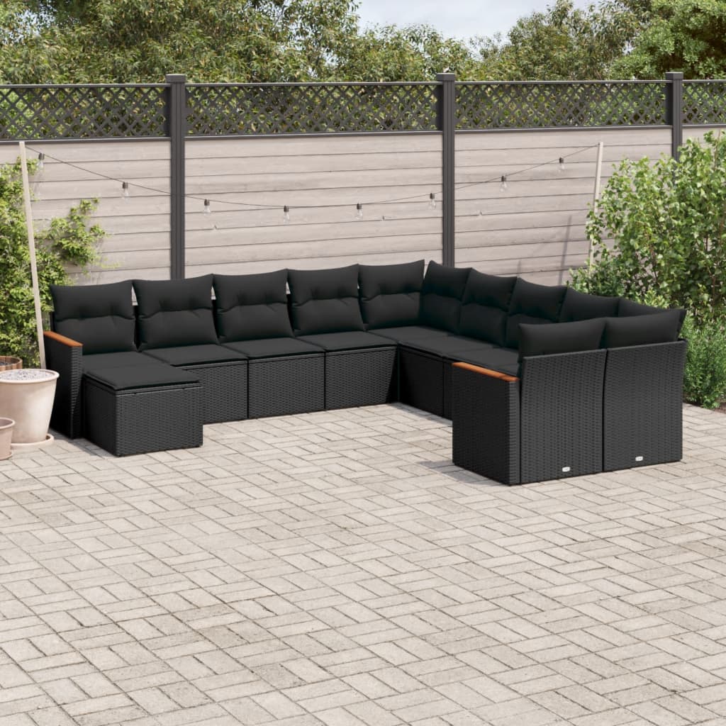 sofasæt til haven 11 dele med hynder polyrattan sort
