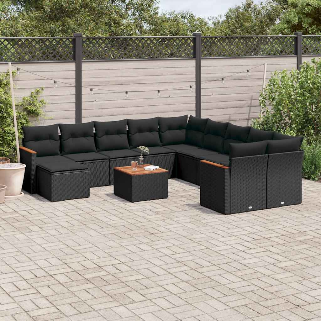 sofasæt til haven 12 dele med hynder polyrattan sort
