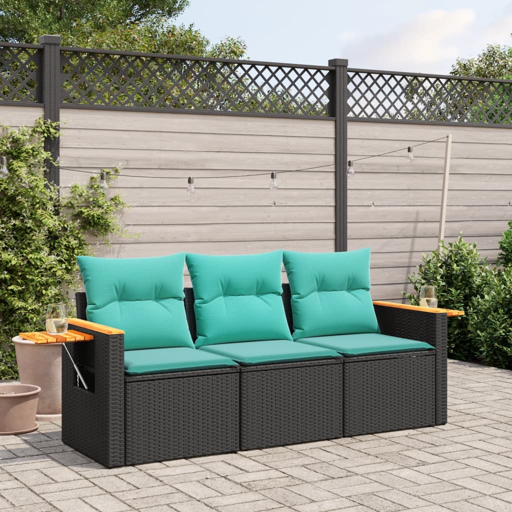 sofasæt til haven 3 dele med hynder polyrattan sort