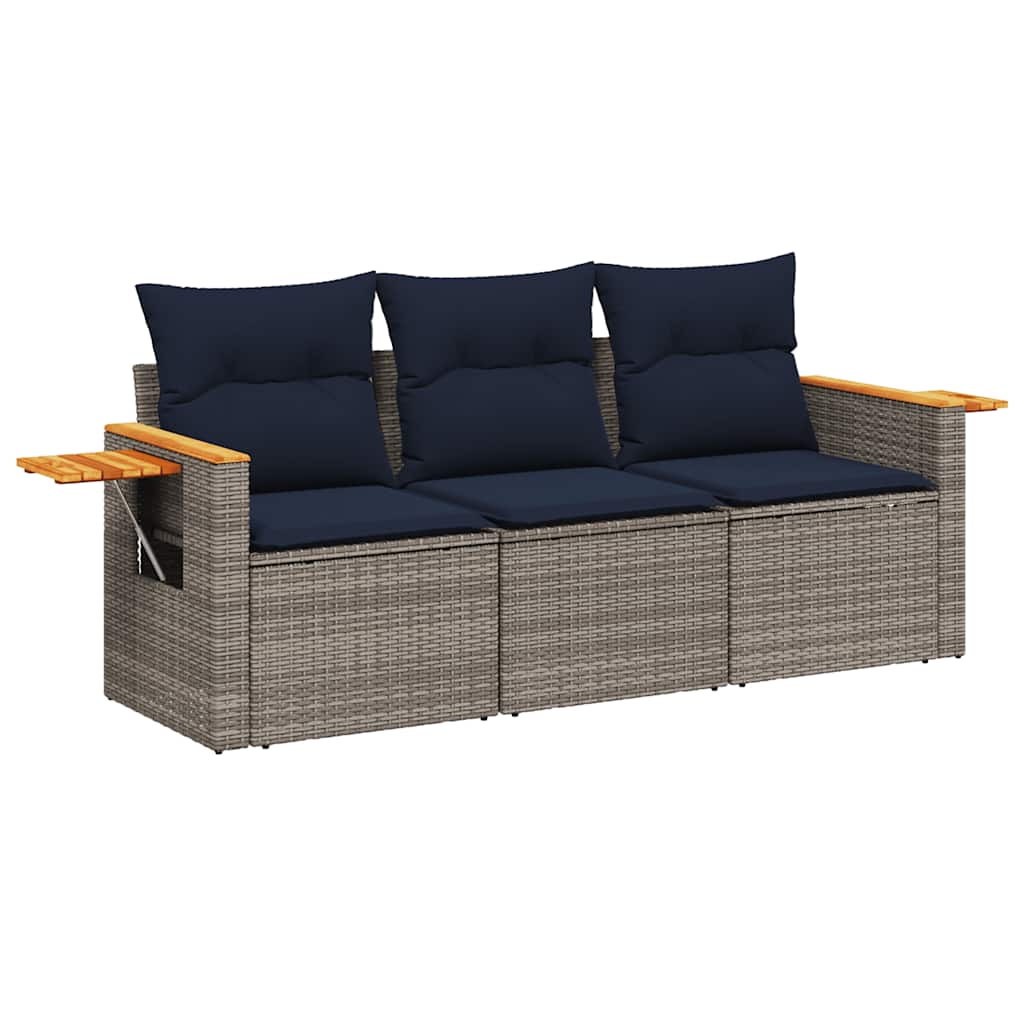 havesofasæt 3 dele med hynder polyrattan grå