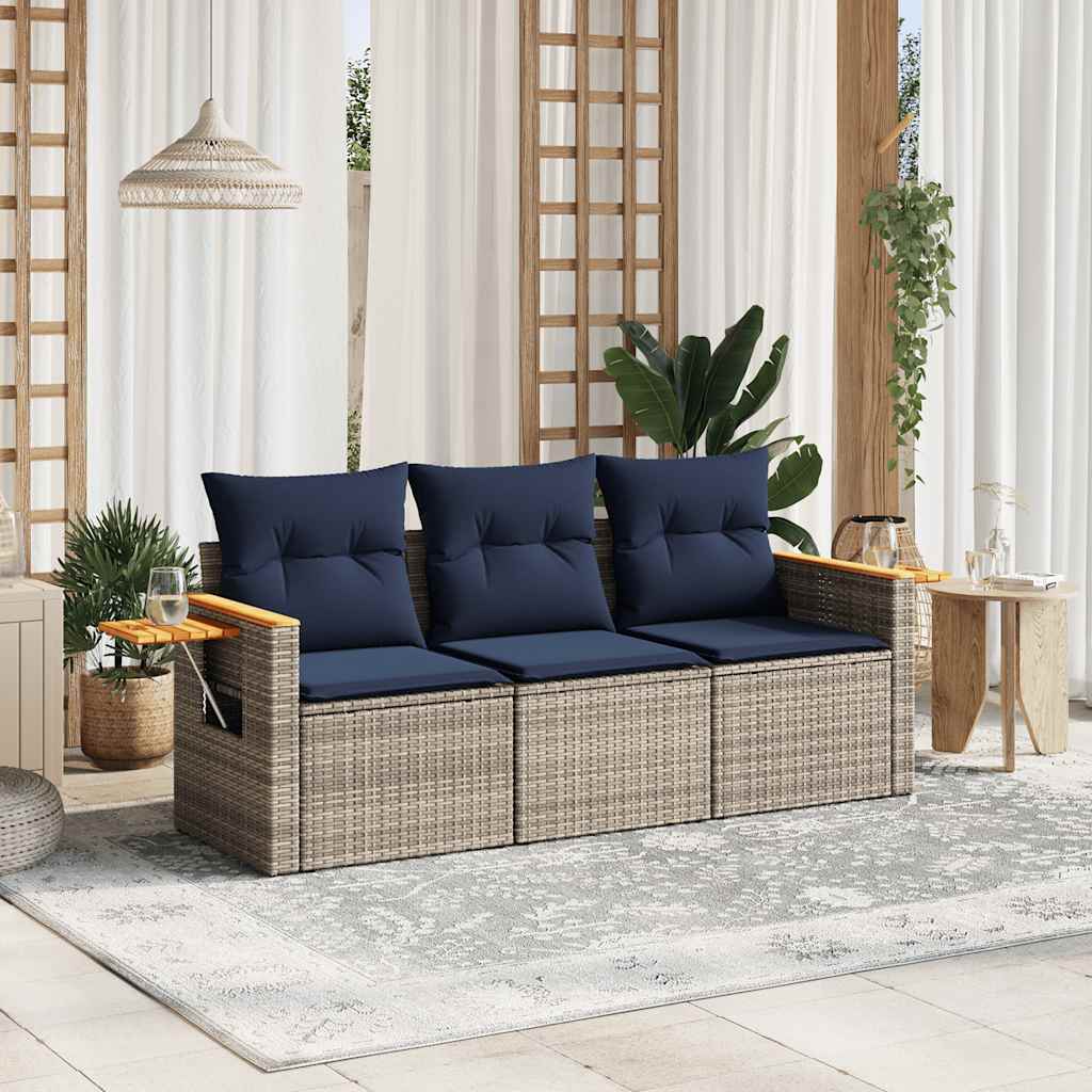 havesofasæt 3 dele med hynder polyrattan grå