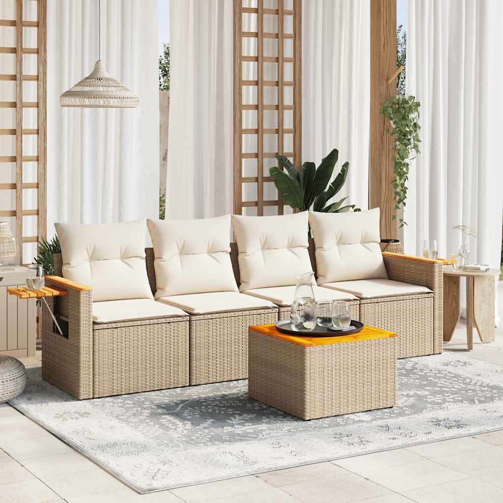 sofasæt til haven 5 dele med hynder polyrattan beige