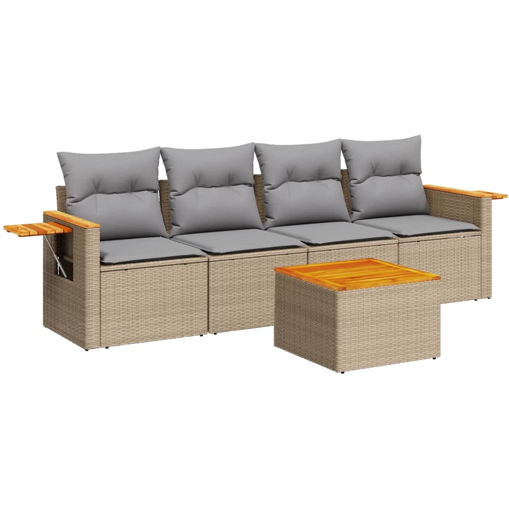 sofasæt til haven 5 dele med hynder polyrattan beige