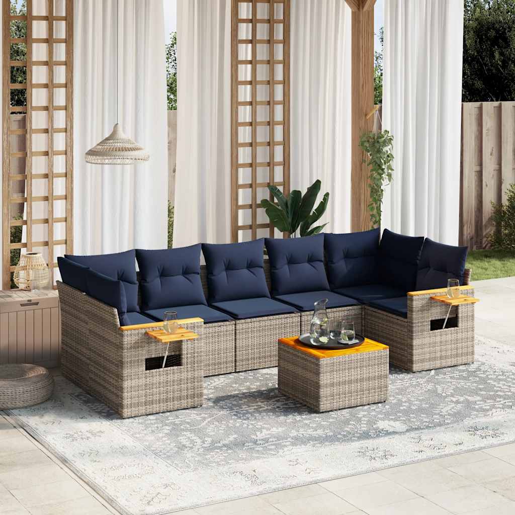 sofasæt til haven 8 dele med hynder polyrattan grå