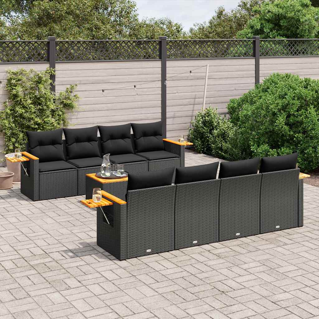 sofasæt til haven 9 dele med hynder polyrattan sort