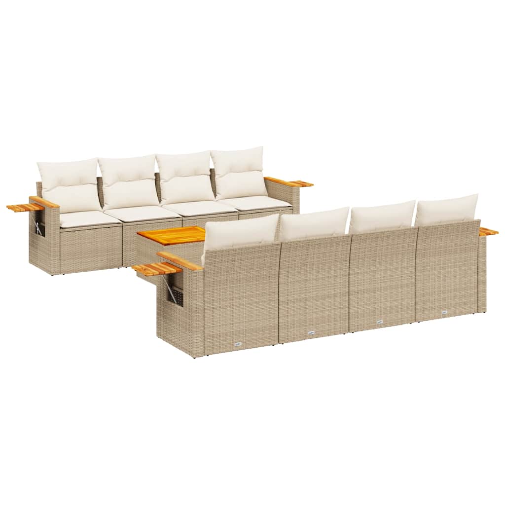 sofasæt til haven 9 dele med hynder polyrattan beige