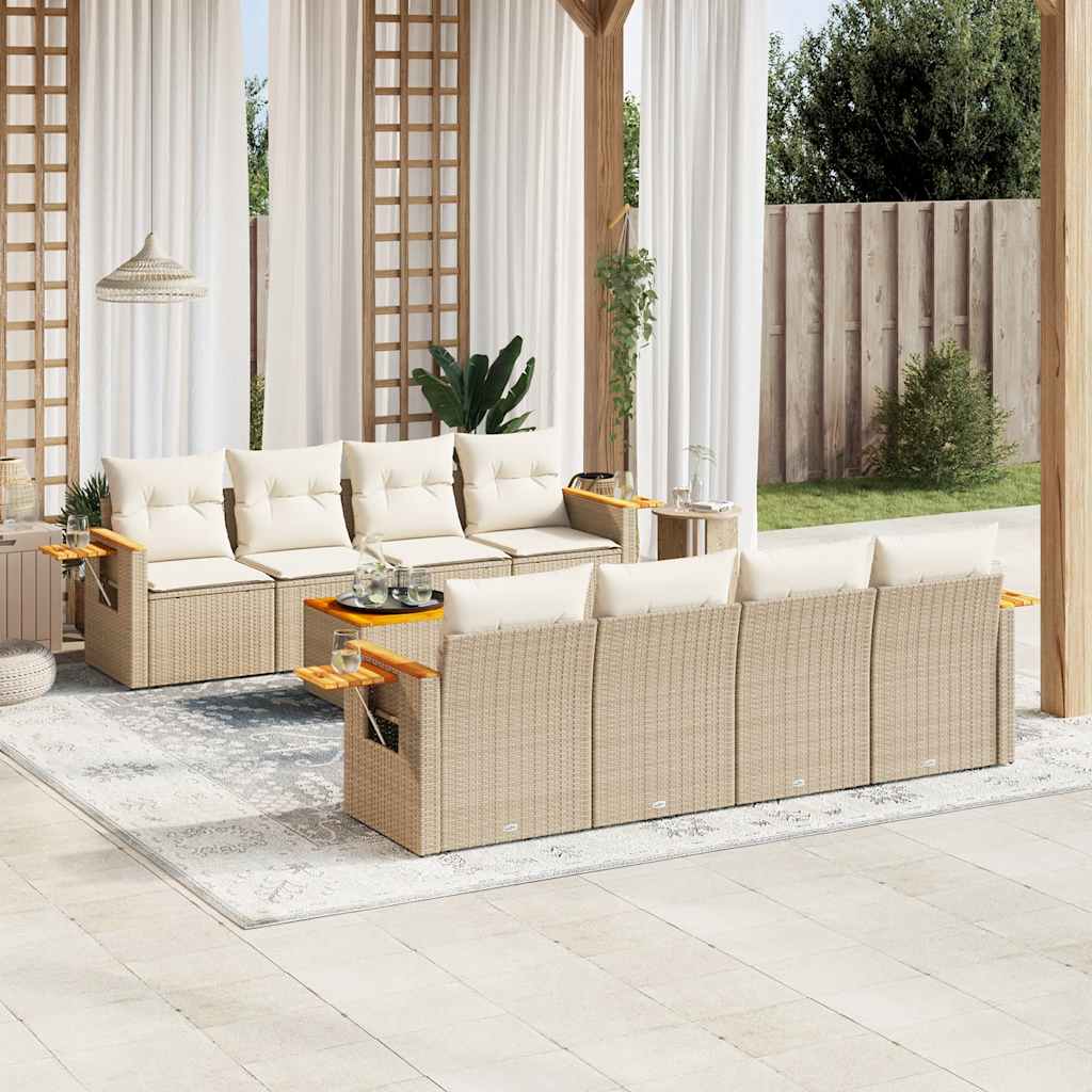 sofasæt til haven 9 dele med hynder polyrattan beige