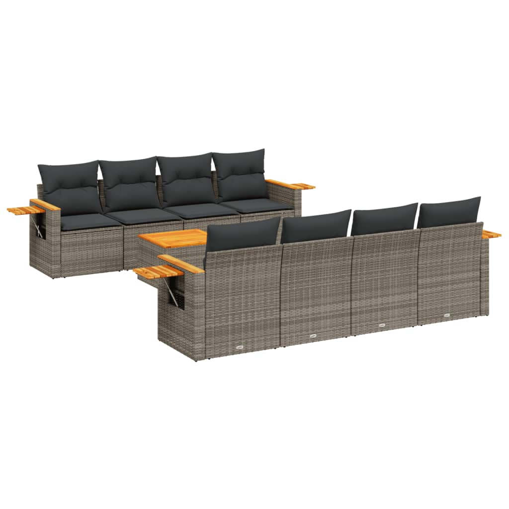 sofasæt til haven 9 dele med hynder polyrattan grå