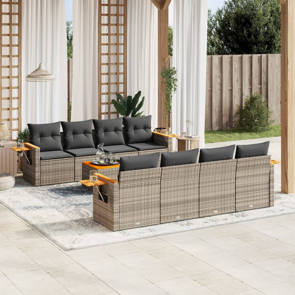 sofasæt til haven 9 dele med hynder polyrattan grå