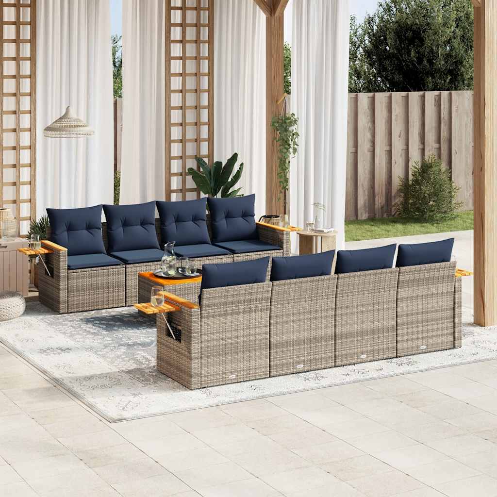 sofasæt til haven 9 dele med hynder polyrattan grå