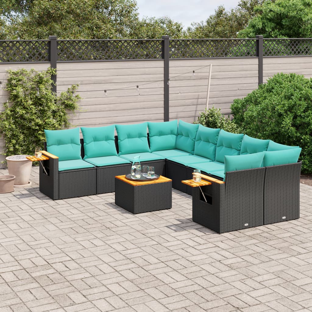 sofasæt til haven 9 dele med hynder polyrattan sort