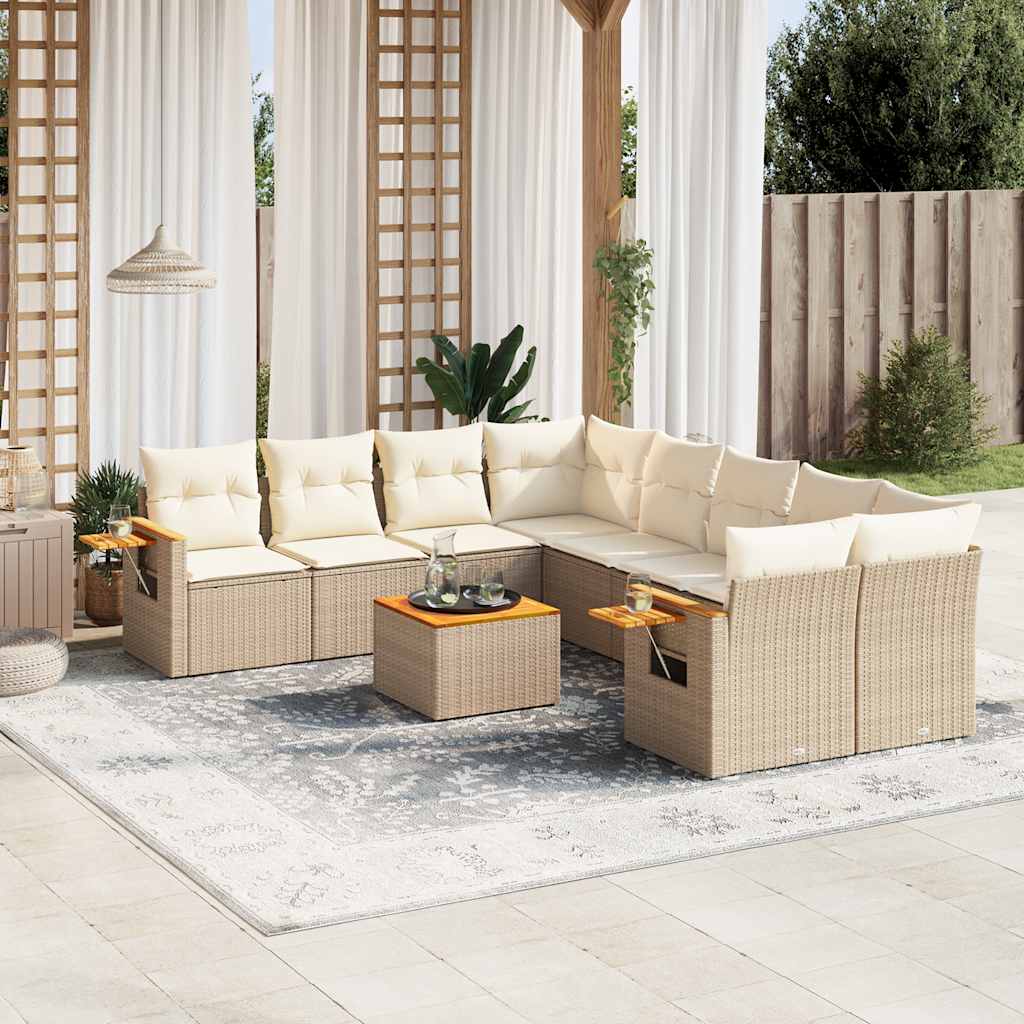 sofasæt til haven 9 dele med hynder polyrattan beige