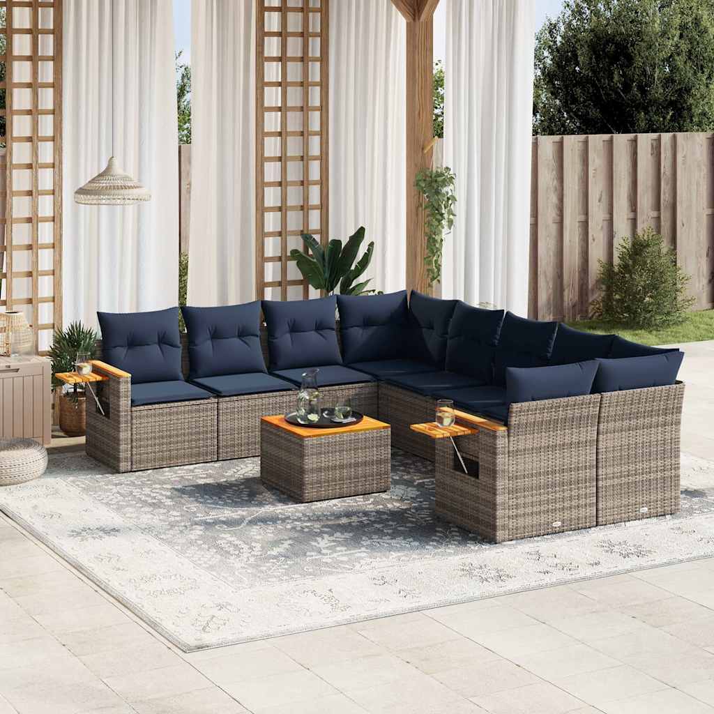 sofasæt til haven 9 dele med hynder polyrattan grå