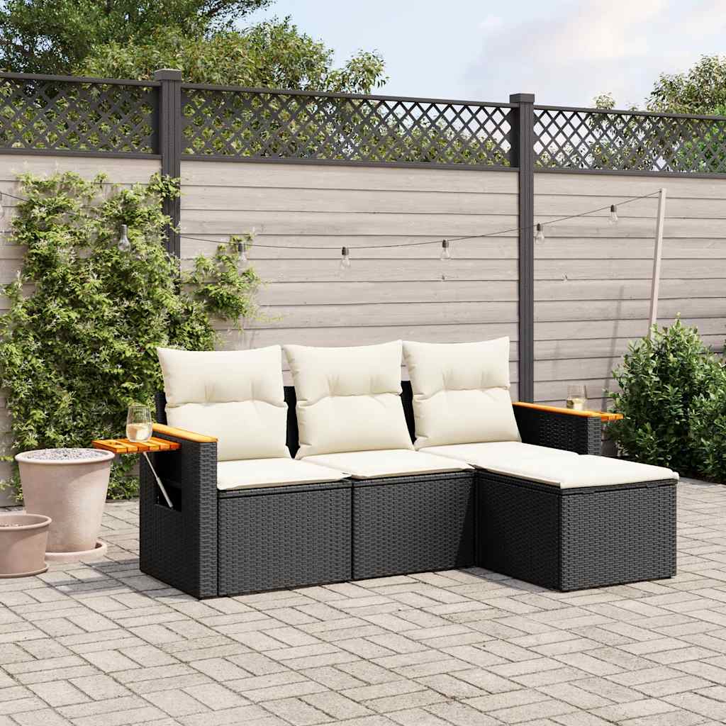 sofasæt til haven 4 dele med hynder polyrattan sort