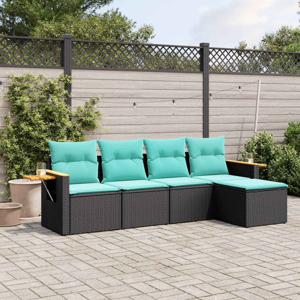 sofasæt til haven 5 dele med hynder polyrattan sort