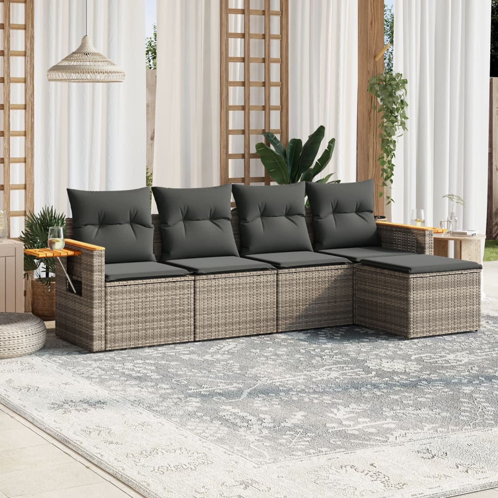 sofasæt 5 dele med hynder polyrattan grå