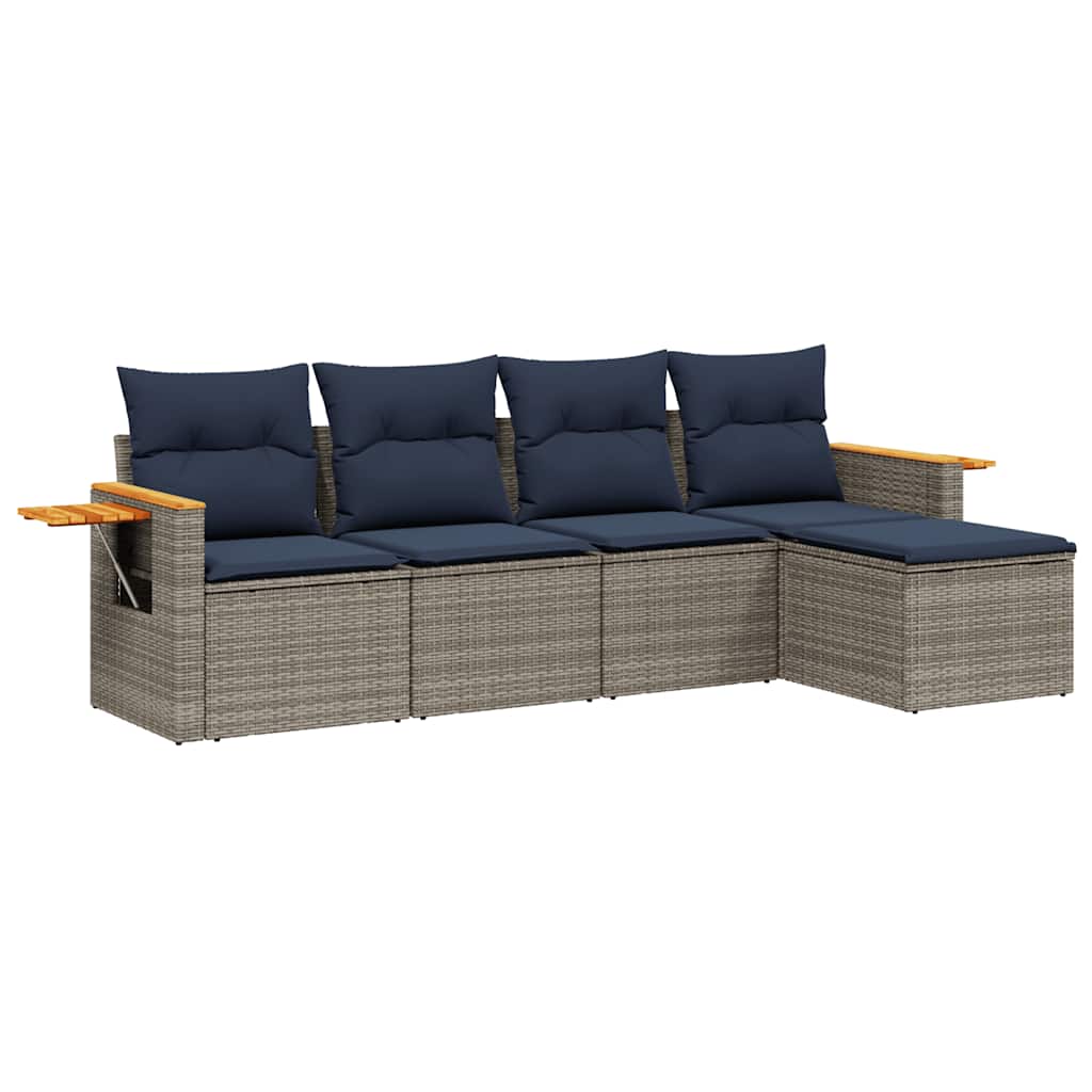 sofasæt til haven 5 dele med hynder polyrattan grå