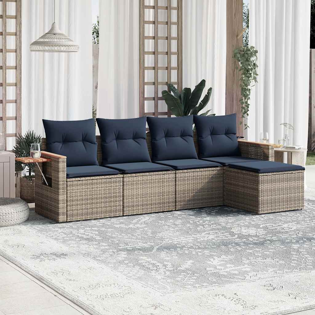 sofasæt til haven 5 dele med hynder polyrattan grå