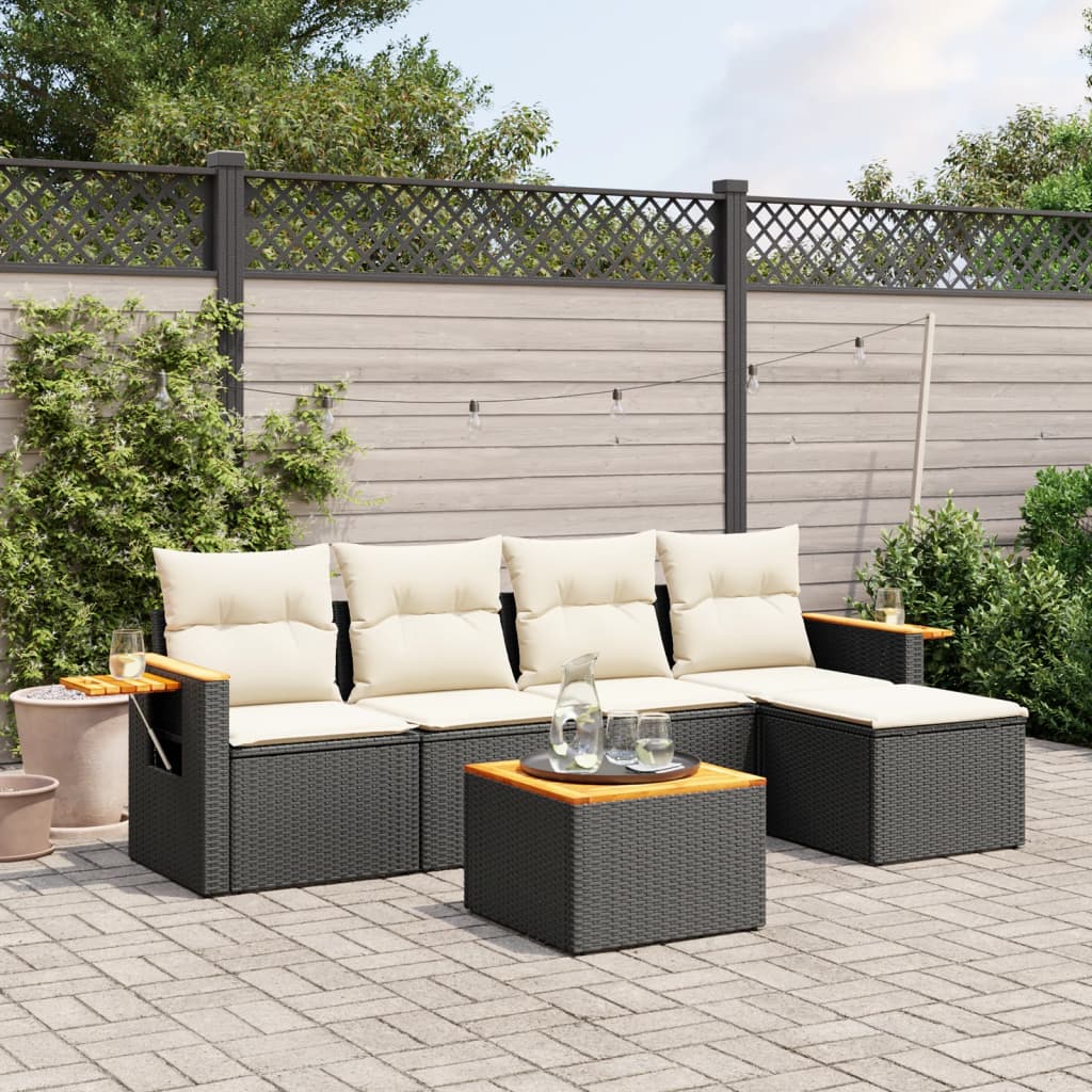 sofasæt til haven 6 dele med hynder polyrattan sort