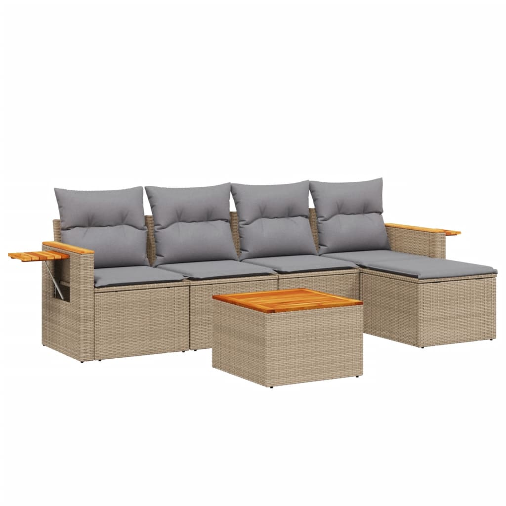 sofasæt til haven 6 dele med hynder polyrattan beige